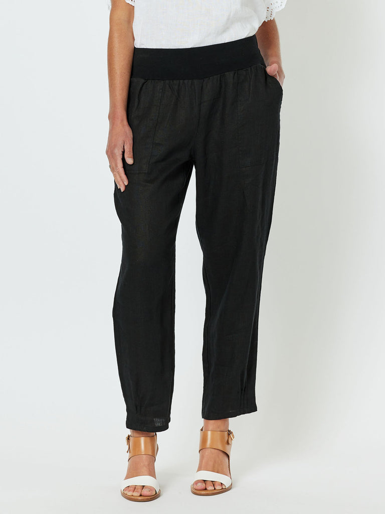19393 - Jersey Waist Linen Pant - Black