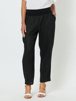 Sarah Linen Pleat Hem Pant - Black