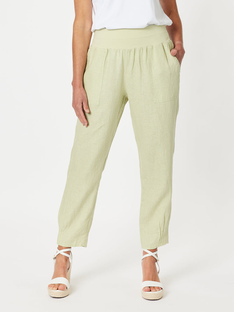 Sarah Rib Waist Linen Pant - Celery