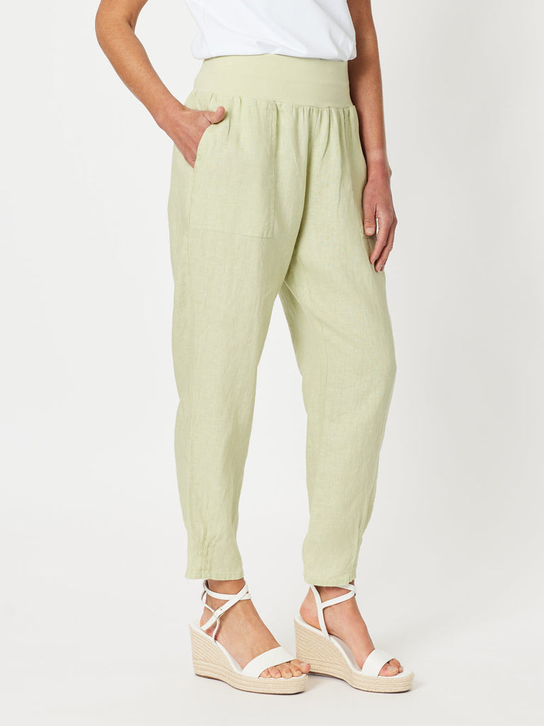 Sarah Rib Waist Linen Pant - Celery