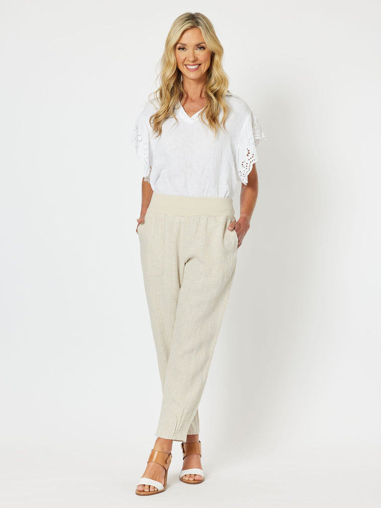 Jersey Waist Linen Pant - Natural