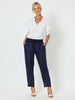 Jersey Waist Linen Pull On Pant - Navy