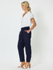 Jersey Waist Linen Pull On Pant - Navy