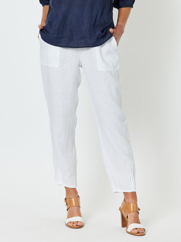 Jersey Waist Linen Pant - White