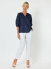 Jersey Waist Linen Pant - White