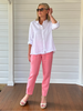 Sarah Rib Waist Linen Pant - Coral