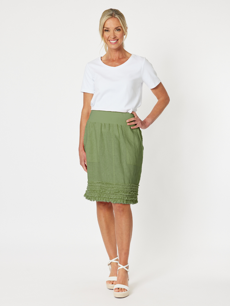 Mimi Ruffle Hem Linen Skirt - Khaki