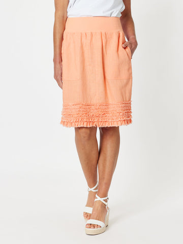 Mimi Ruffle Hem Linen Skirt - Mandarine