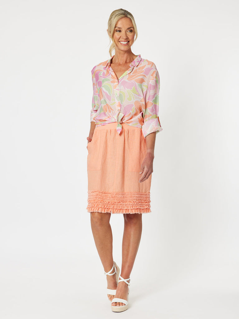 Mimi Ruffle Hem Linen Skirt - Mandarine