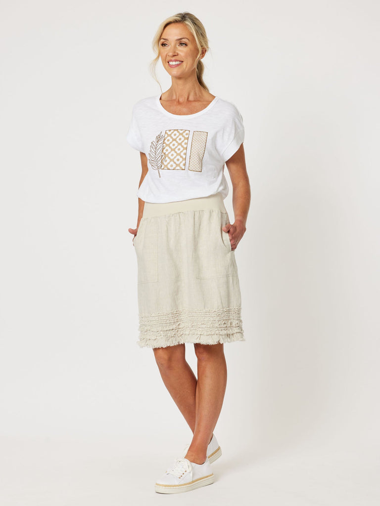 Ruffle Hem Linen Skirt - Natural