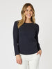 Classic Cotton Rib Long Sleeve Top - Navy