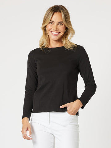 Crew Neck Long Sleeve Top - Black