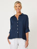 Ruffle Hem Linen Shirt - Navy