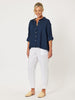 Ruffle Hem Linen Shirt - Navy