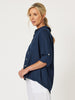 Ruffle Hem Linen Shirt - Navy