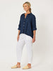 Ruffle Hem Linen Shirt - Navy