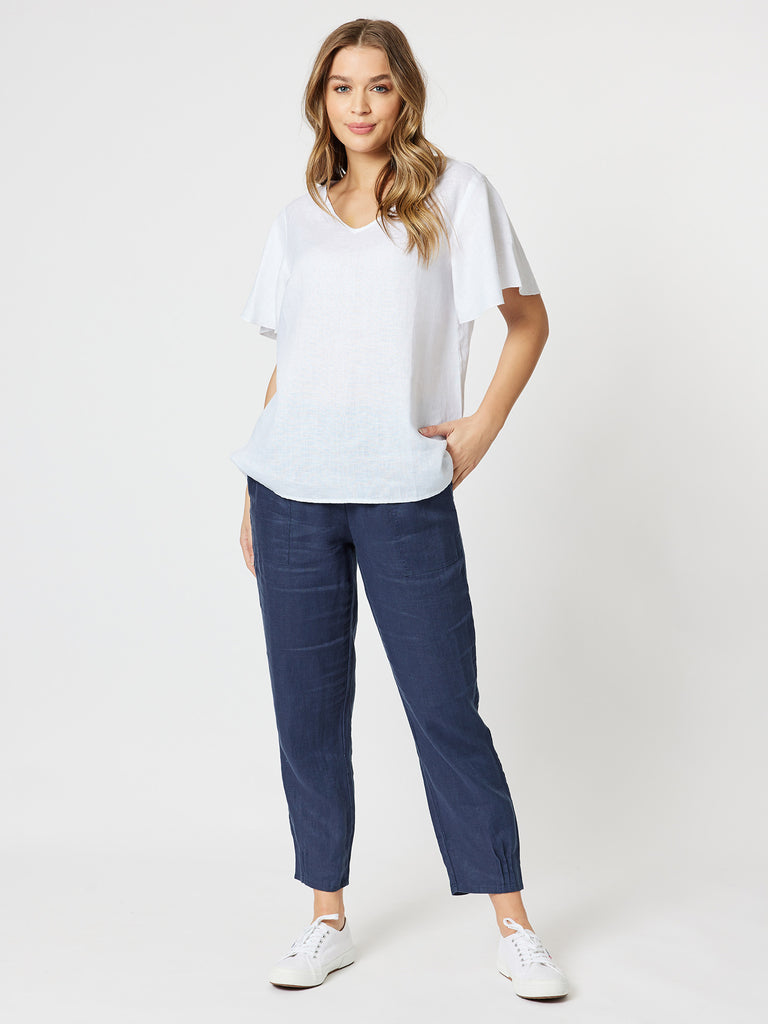 Flute Sleeve Linen Top - White