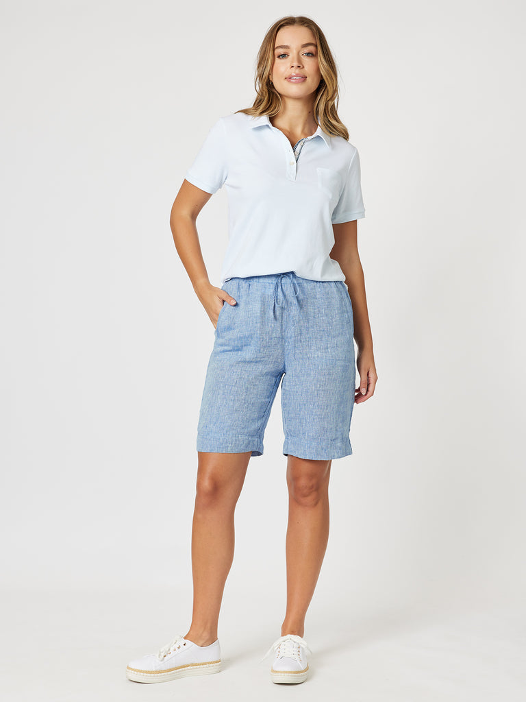 Blue Cross Dyed Linen Shorts - Denim