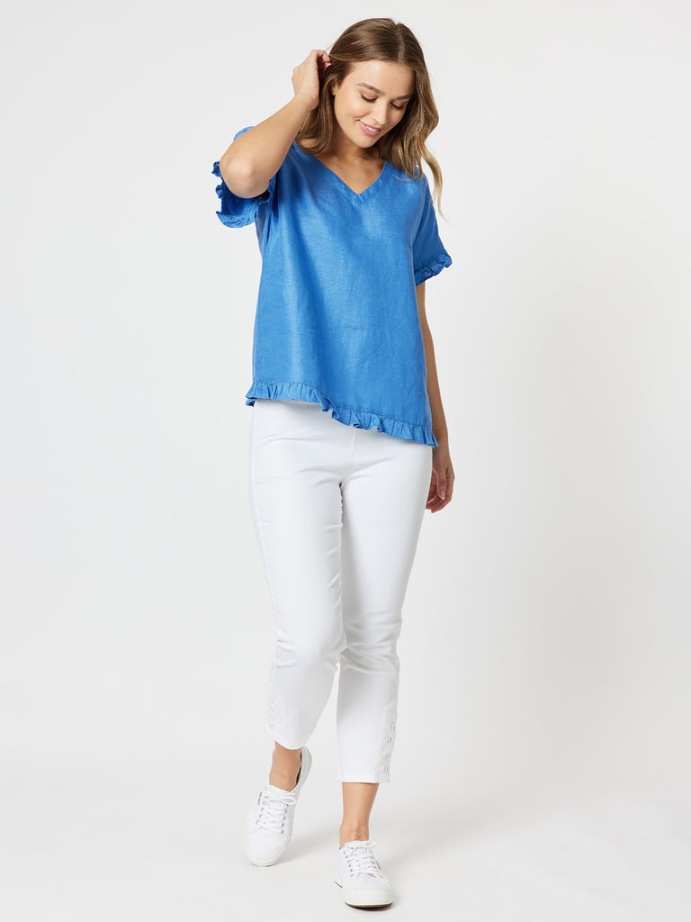 Gordon Smith women's Ruffle Hem Linen Top - Cobalt