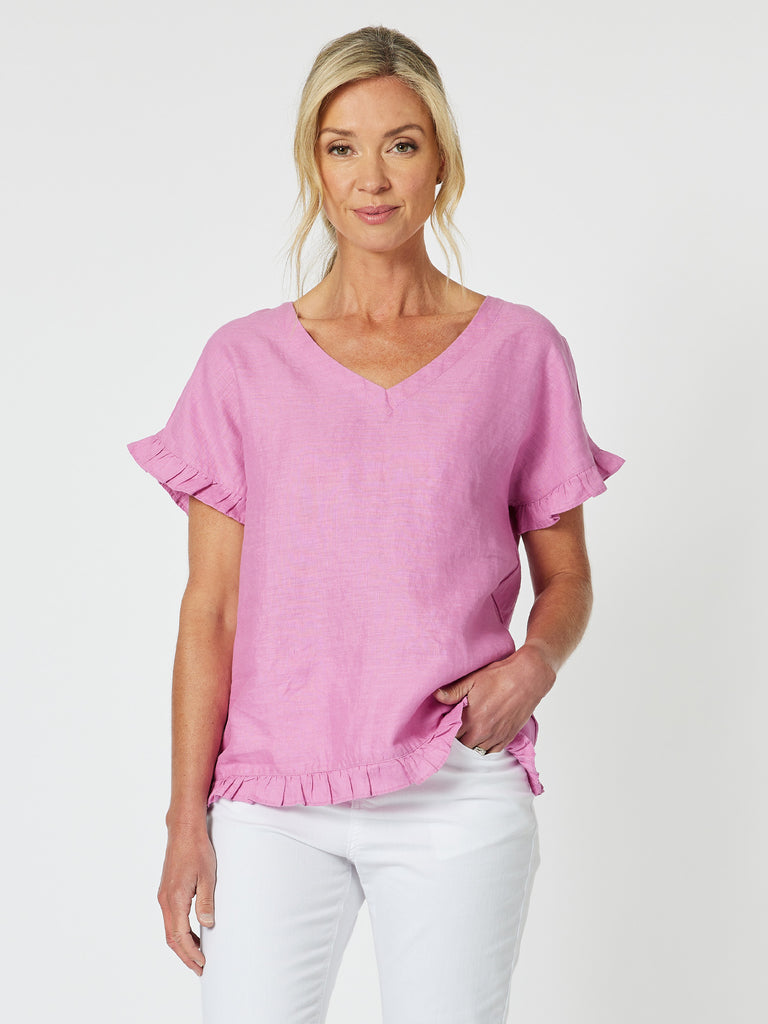 Ruffle Hem Linen Top - Orchid