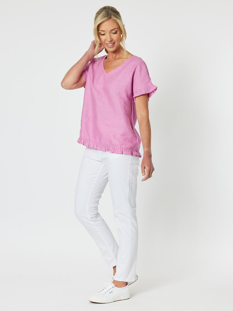 Ruffle Hem Linen Top - Orchid