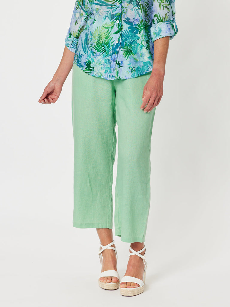 Jersey Waist Linen Wide Leg Pant - Mint