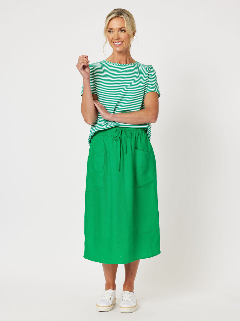 Sports Linen Pull On Skirt - Emerald