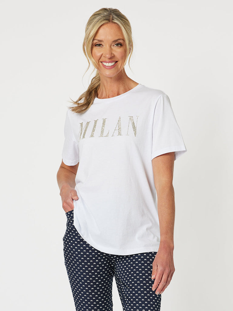 Milan Beaded Cotton T-shirt - Silver