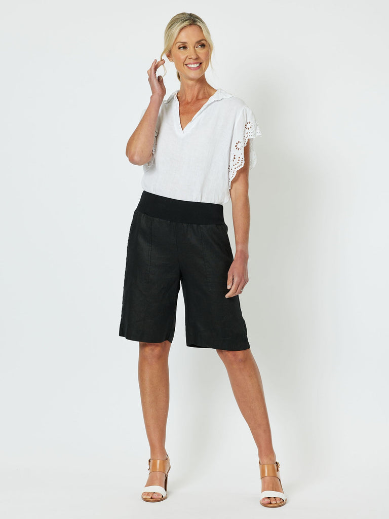 Jersey Waist Linen Short-BLACK