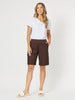 Jersey Waist Linen Short-CHOCOLATE