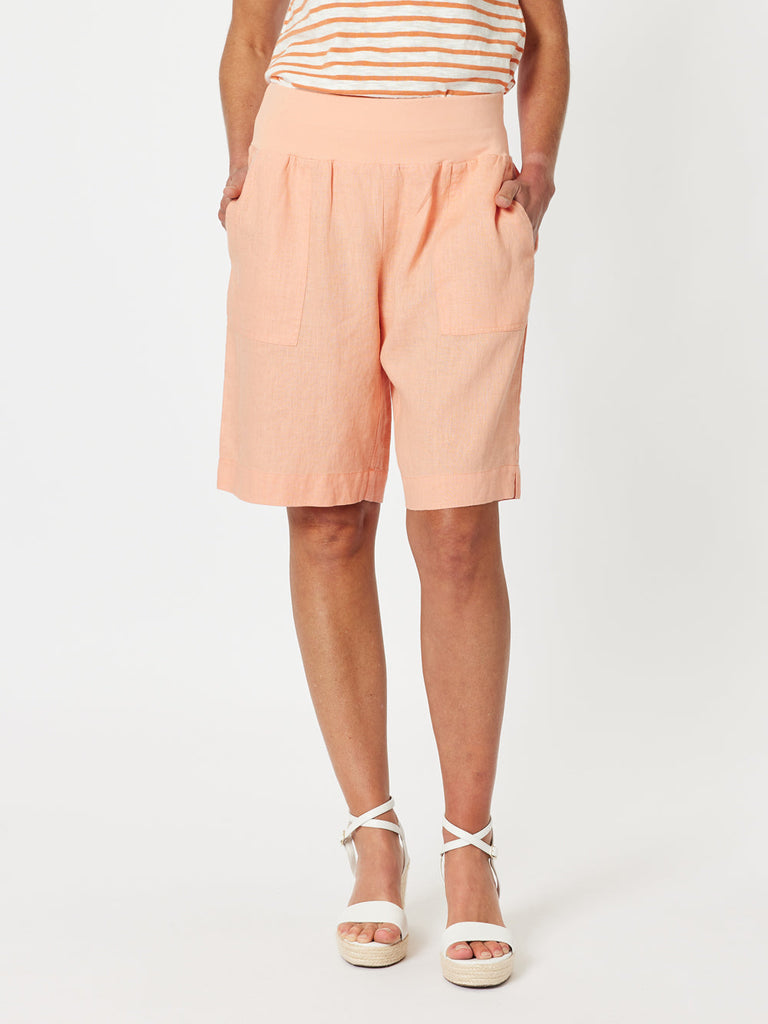 Jersey Waist Linen Short-MANDARINE