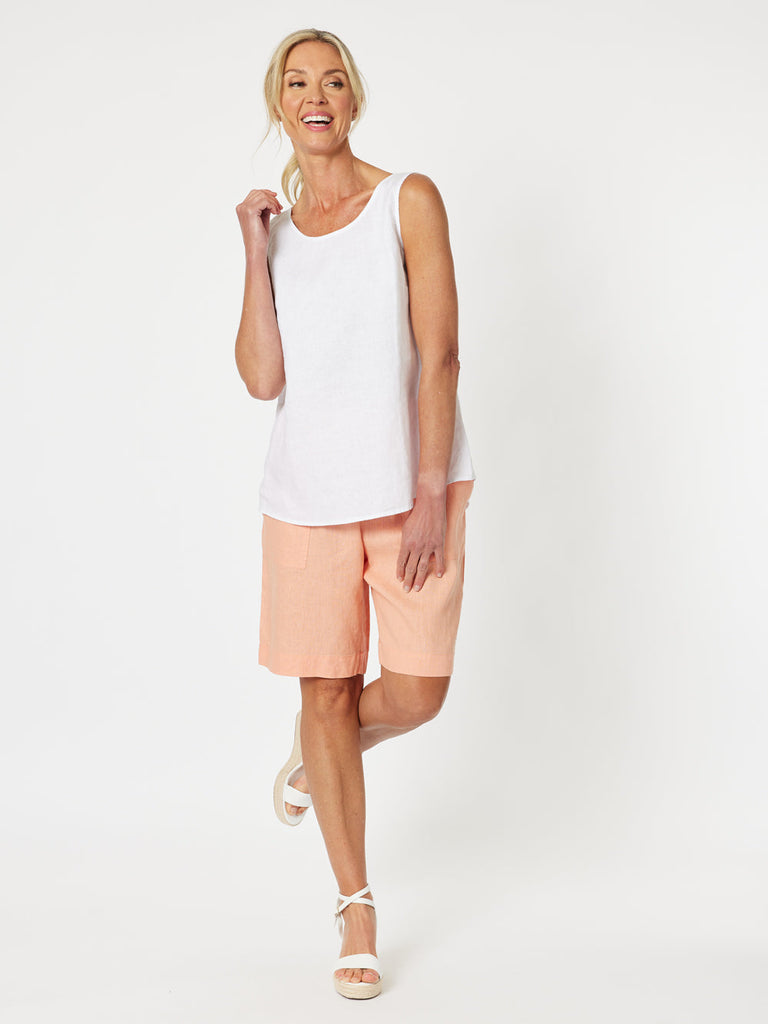 Jersey Waist Linen Short-MANDARINE