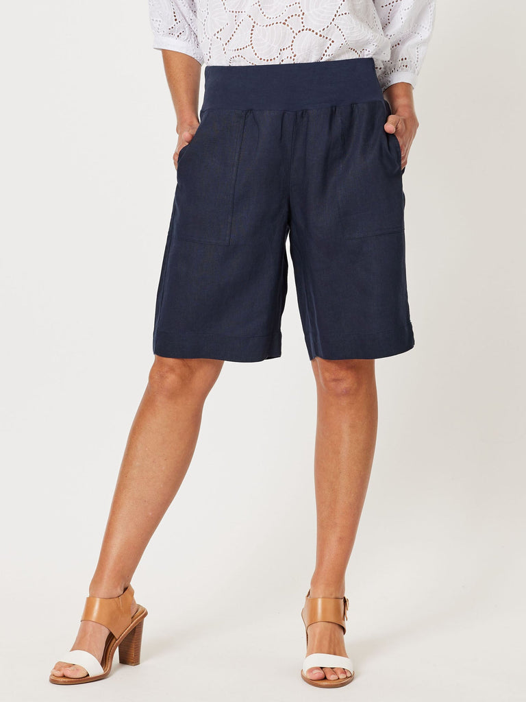 Jersey Waist Linen Short-NAVY