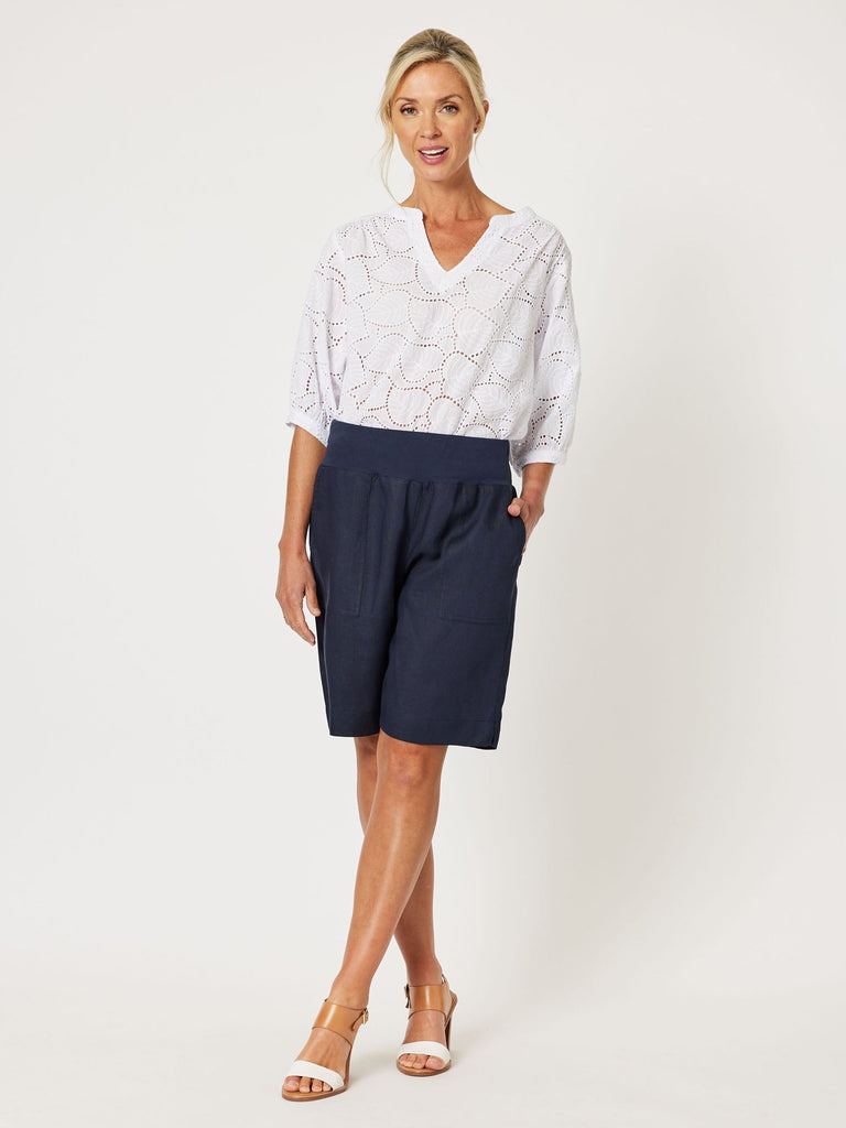 Jersey Waist Linen Short-NAVY