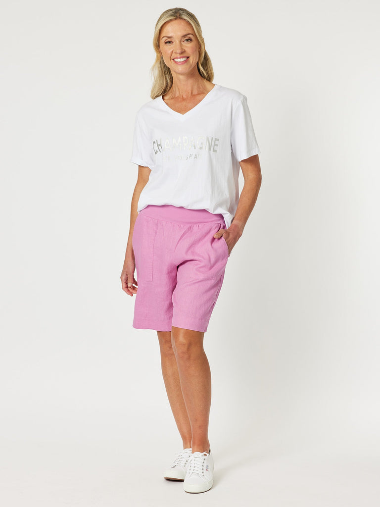 Jersey Waist Linen Short-ORCHID