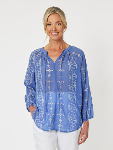 Lizzy Embroidered Tunic - Cornflower