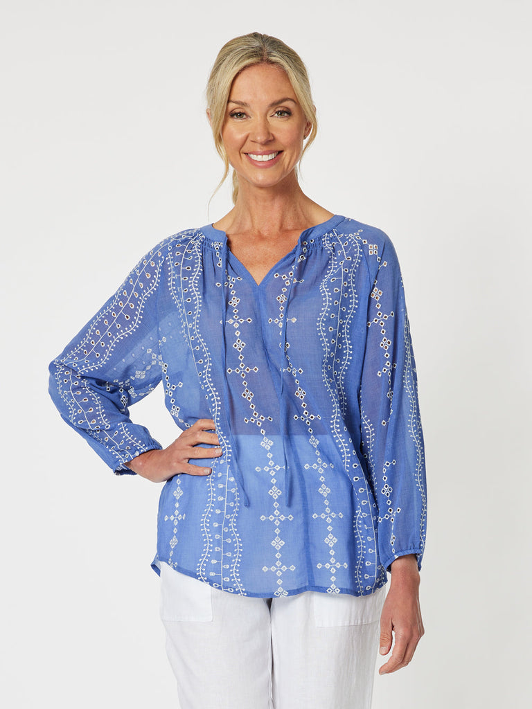 Lizzy Embroidered Tunic - Cornflower