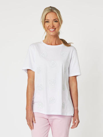 Sequin Leaf Tee - White