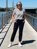 Sarah Rib Waist Linen Pant - Navy