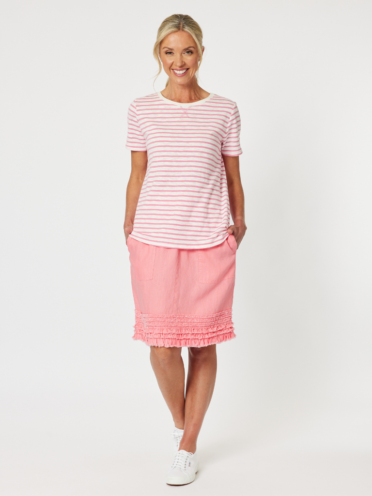 Ruffle Hem Linen Skirt - Coral