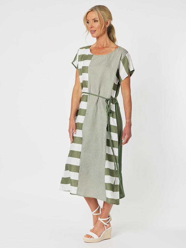 Patio Stripe Dress - Khaki