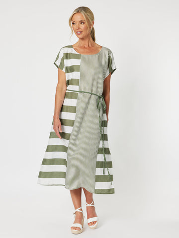 Patio Stripe Dress - Khaki