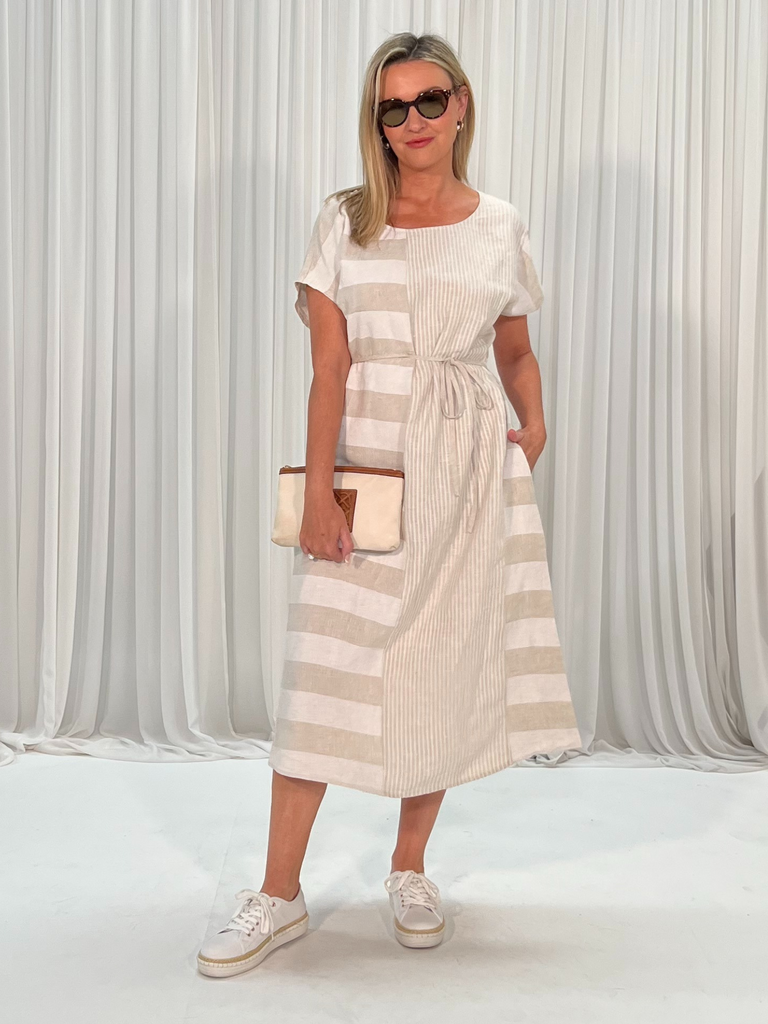 Patio Stripe Dress - Natural