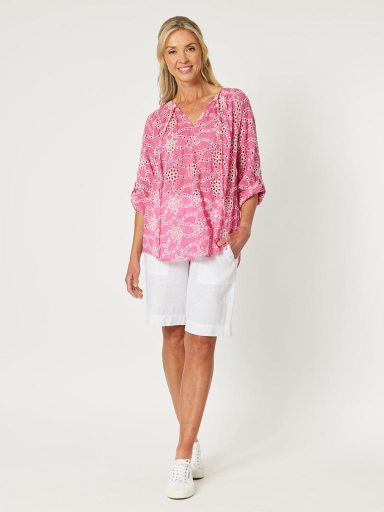 Ellie Embroidery Top - Pink