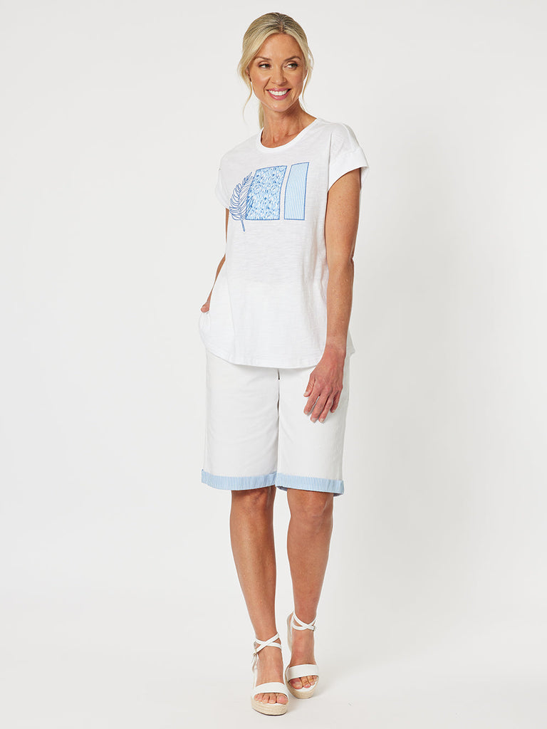 Charlie Stripe Trim Short - White