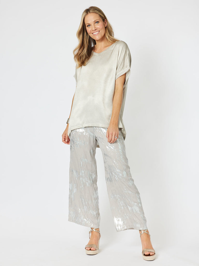 Champagne Foil Wide Leg Pant - Champagne