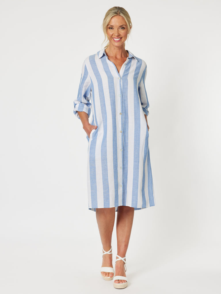 Hamptons Stripe Dress - Blue