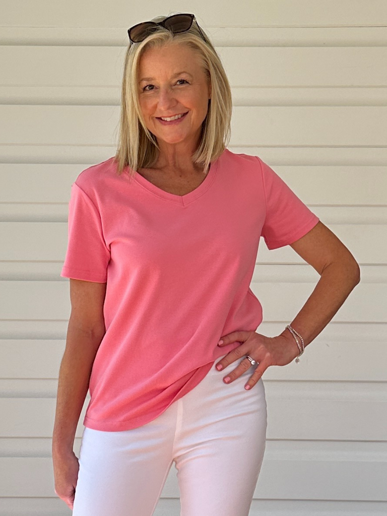 GS V Neckline Tee-Coral