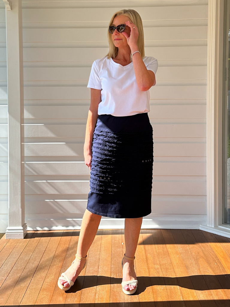 Charlie Cotton Twill Stretch Skirt - Navy