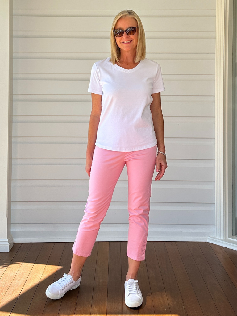 Charlie Cotton Twill Stretch Capri Pant - Pink